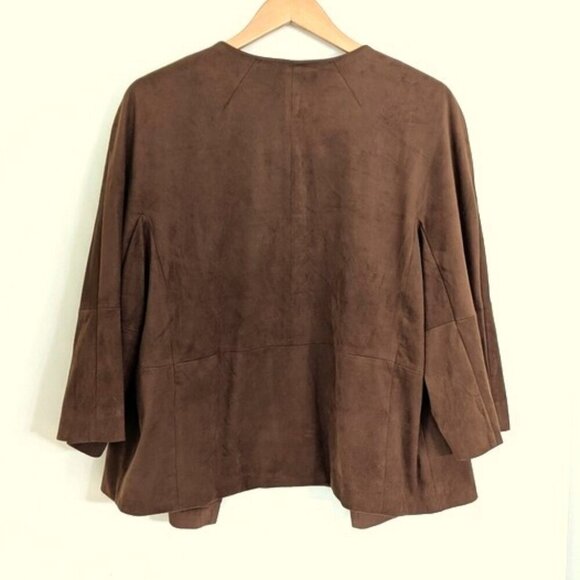 Chico's Open Front Faux-Suede Grommet Jacket Brown Size 2 (=L/12) - Picture 8 of 9